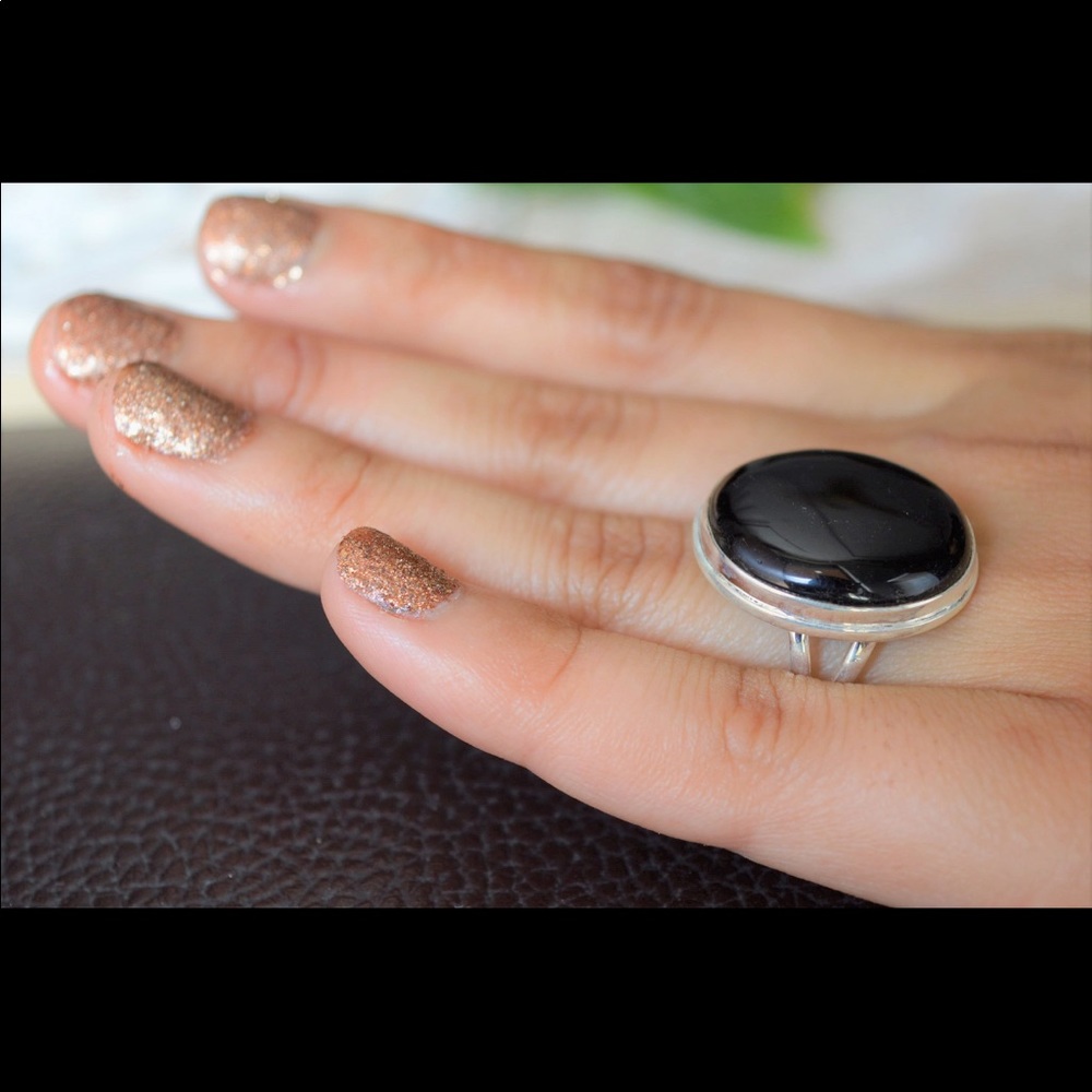 Black Onyx ring set is Sterling Silver